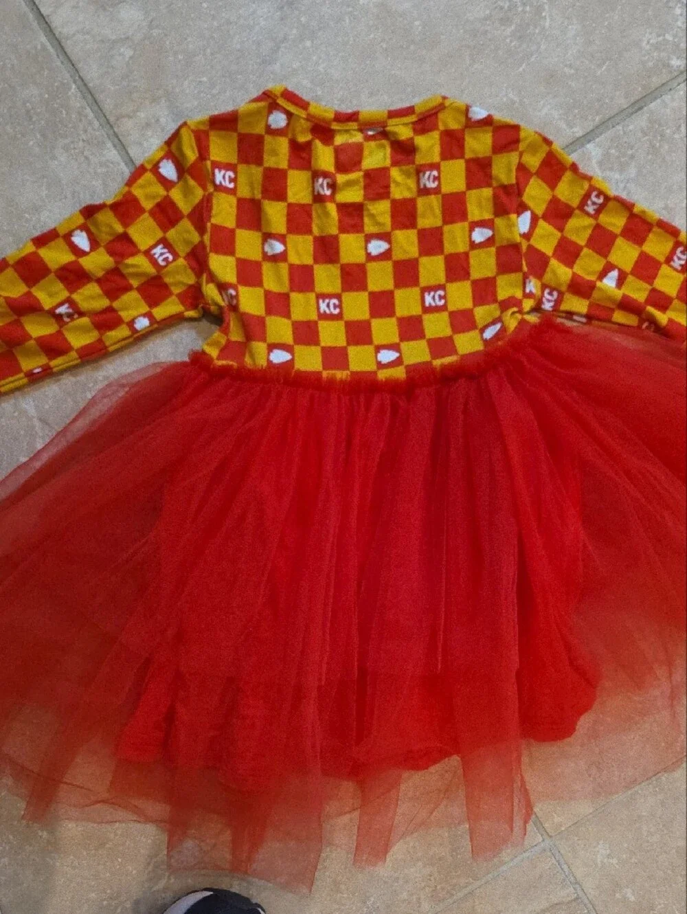 Kansas City Keiki Chiefs Checkerboard Red & Yellow Tulle Dress 3T
